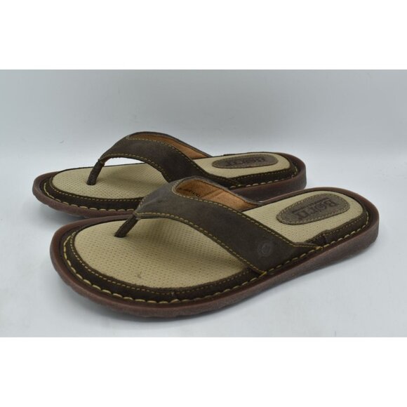Born Mens Size 8 Owen Dark Grey Distressed Leather Flip Flop Thong Sandals Shoes - Picture 1 of 7